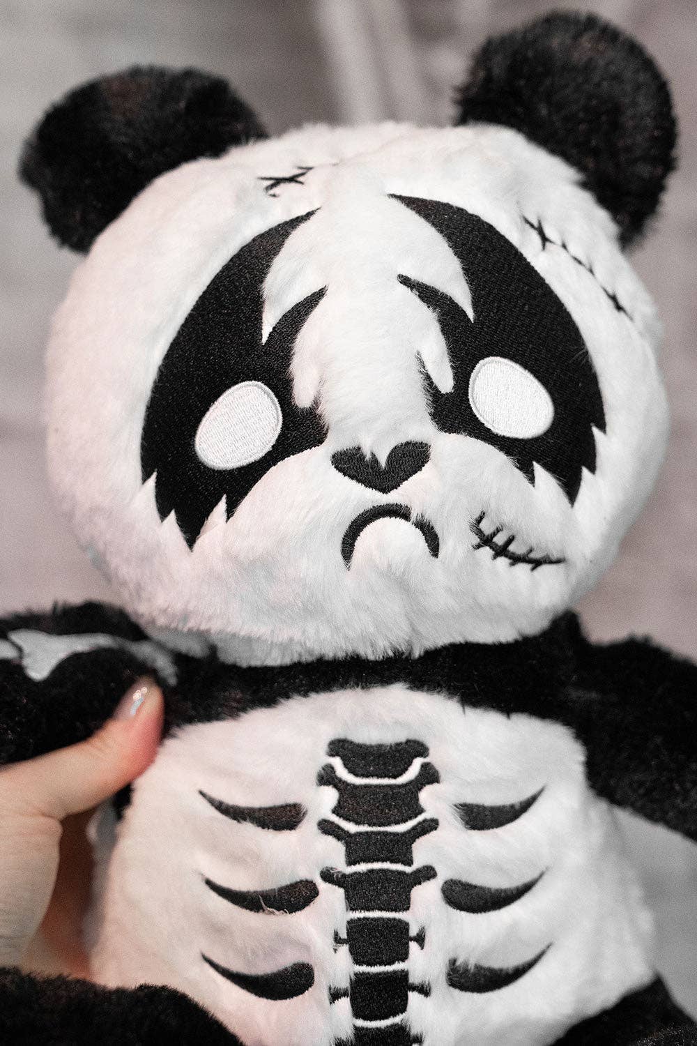 Heavy Metal Skeleton Panda Plush Black and White