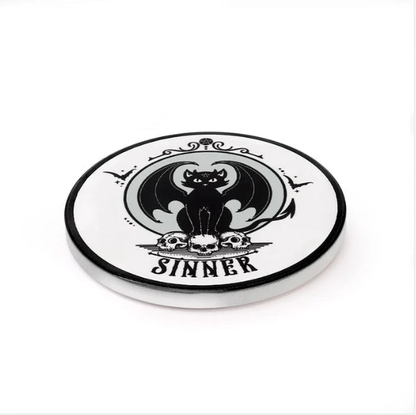 Bat Black Cat Sinner Coaster Kitchenware - Gothic & Alternative Gift - Haunted