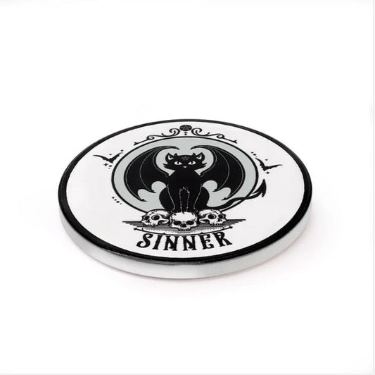 Bat Black Cat Sinner Coaster Kitchenware - Gothic & Alternative Gift - Haunted