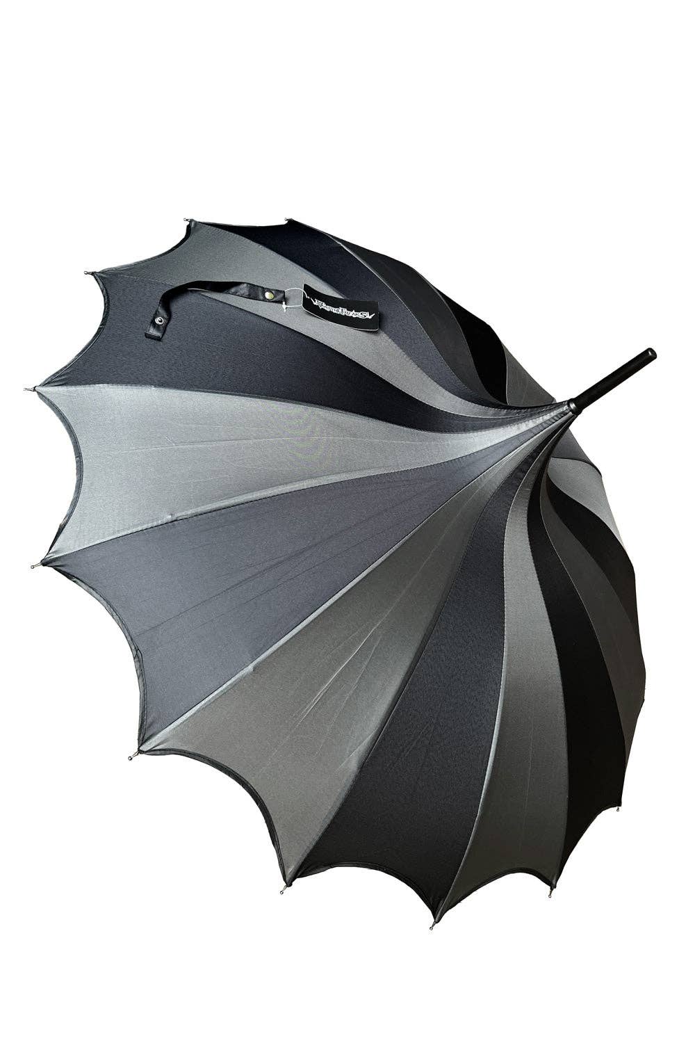 Batwing Pagoda Umbrella [BLACK/GRAY STRIPED] Accessories - Gothic & Alternative Gift - Haunted