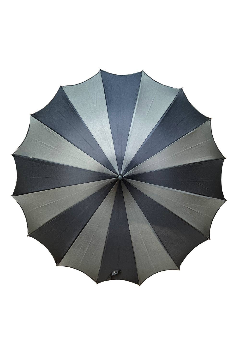 Batwing Pagoda Umbrella [BLACK/GRAY STRIPED] Accessories - Gothic & Alternative Gift - Haunted