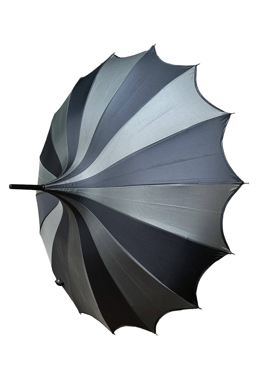 Batwing Pagoda Umbrella [BLACK/GRAY STRIPED] Accessories - Gothic & Alternative Gift - Haunted
