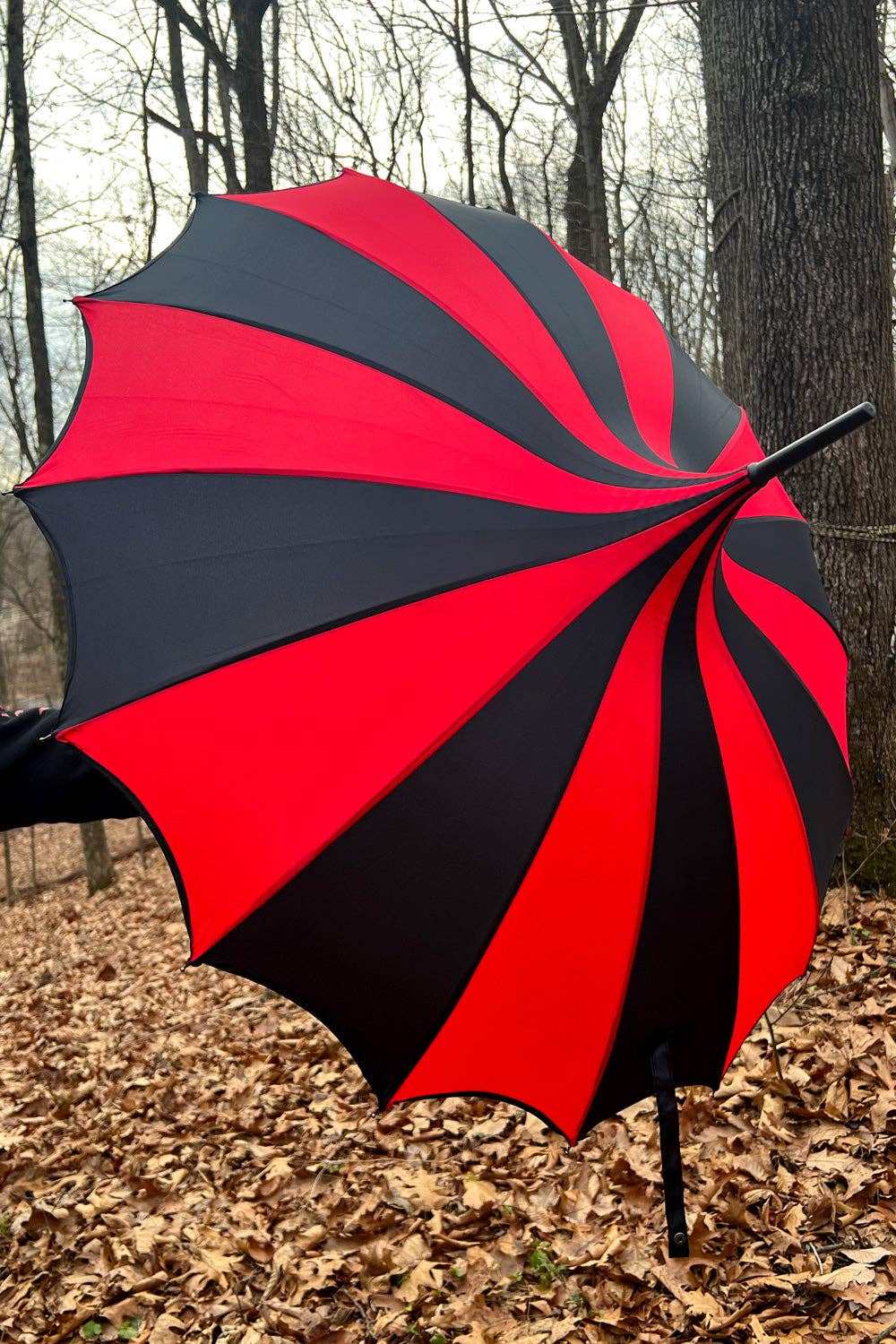 Batwing Pagoda Umbrella [BLACK/RED STRIPED] Accessories - Gothic & Alternative Gift - Haunted