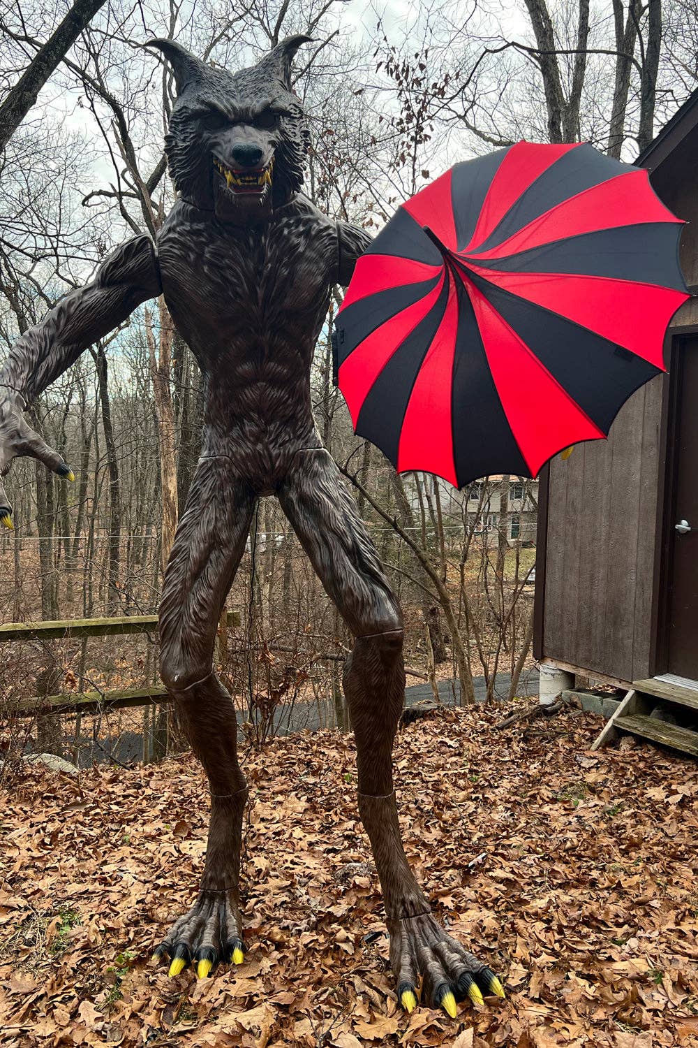 Batwing Pagoda Umbrella [BLACK/RED STRIPED] Accessories - Gothic & Alternative Gift - Haunted