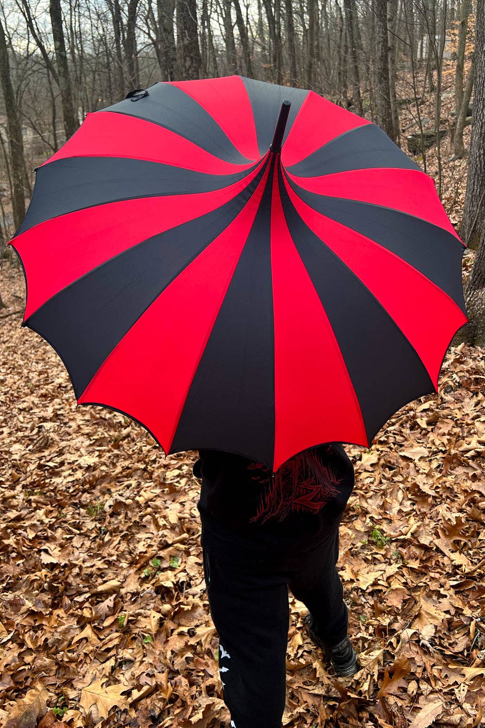 Batwing Pagoda Umbrella [BLACK/RED STRIPED] Accessories - Gothic & Alternative Gift - Haunted