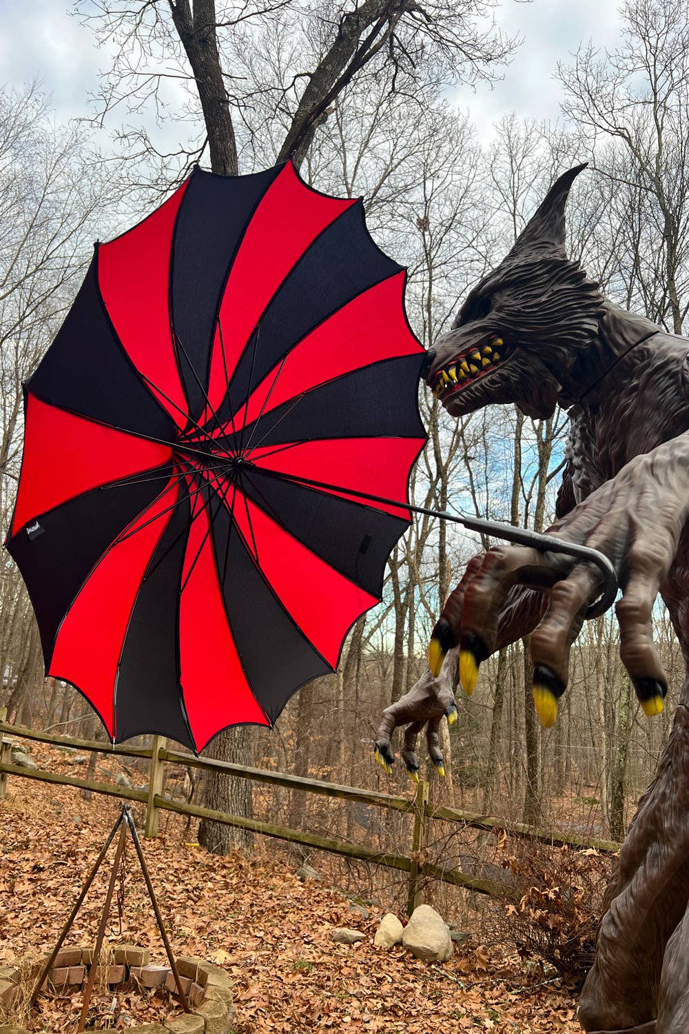 Batwing Pagoda Umbrella [BLACK/RED STRIPED] Accessories - Gothic & Alternative Gift - Haunted