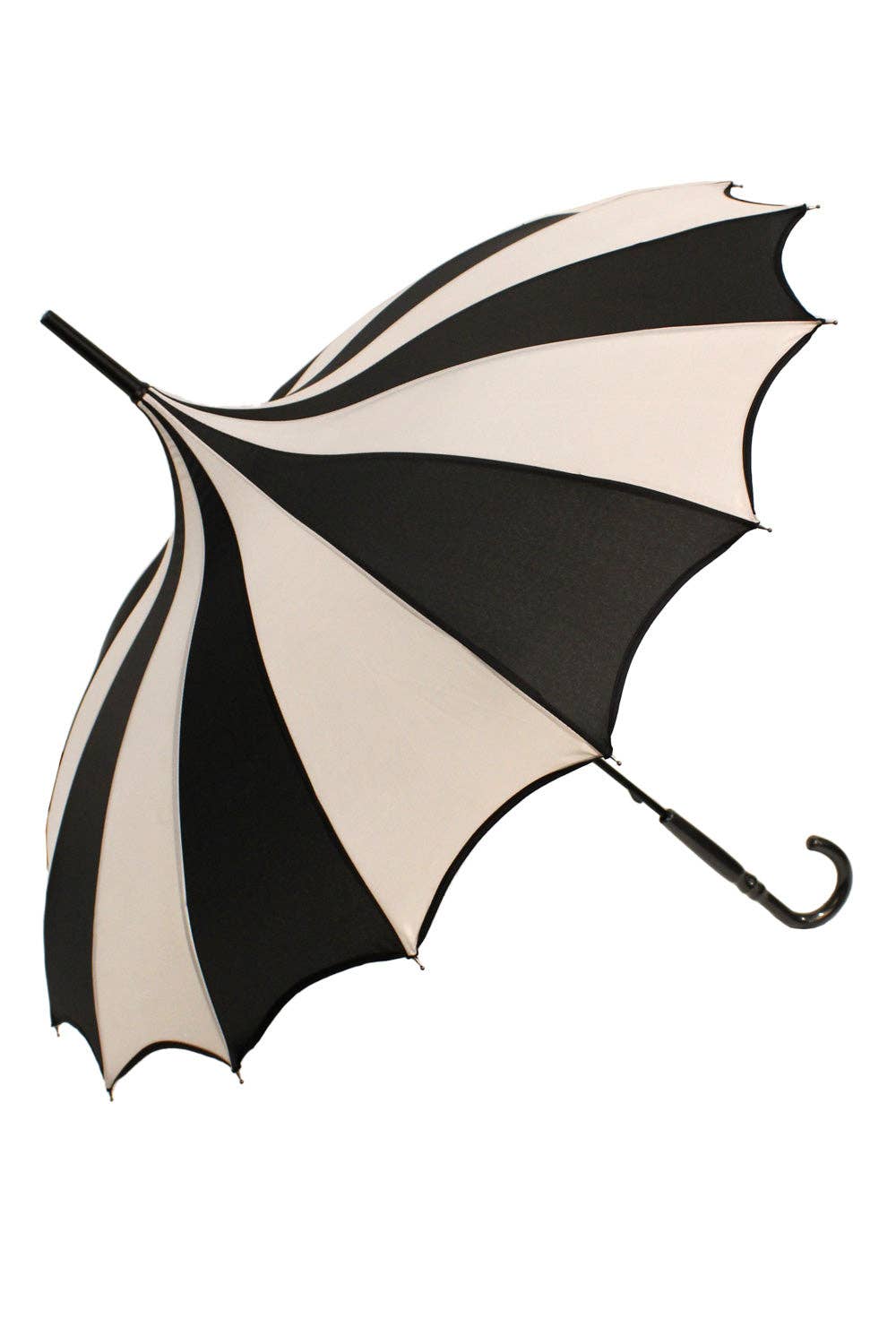 Batwing Pagoda Umbrella [BLACK/WHITE STRIPED] Accessories - Gothic & Alternative Gift - Haunted