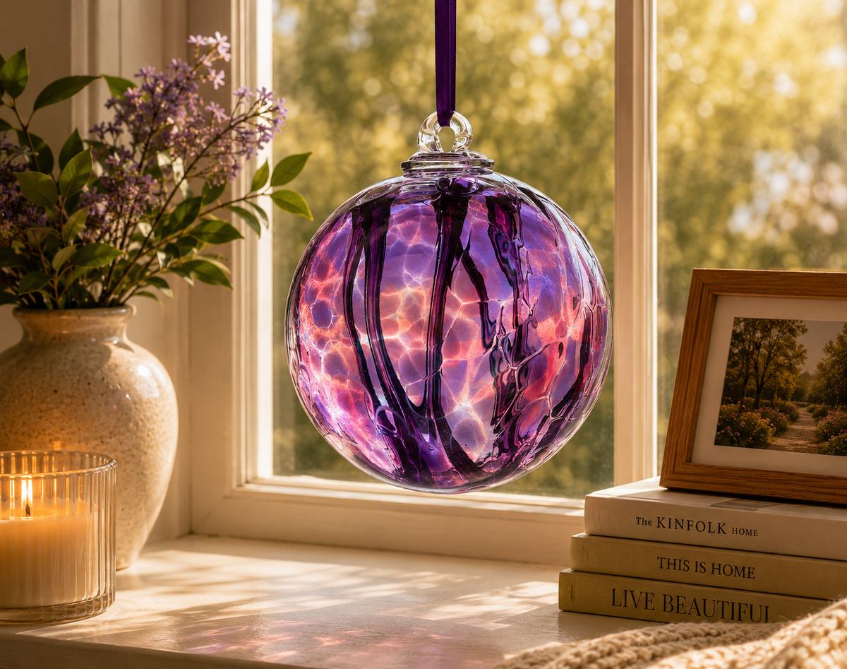Pink & Purple Glass Spirit Ball – 3.94-Inch Hanging Ornament