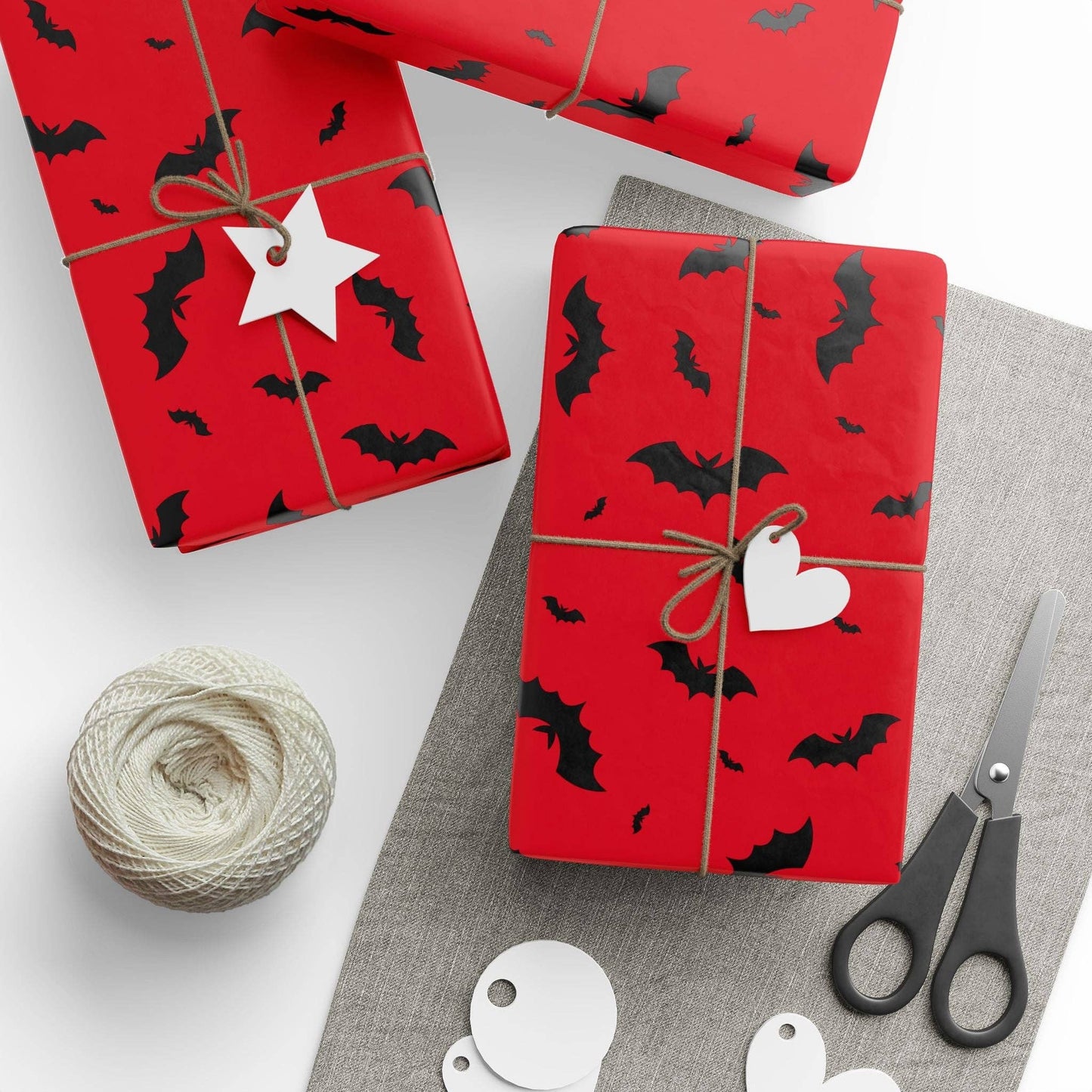 Red and Black Bats Spooky Gift Wrapping Paper Roll
