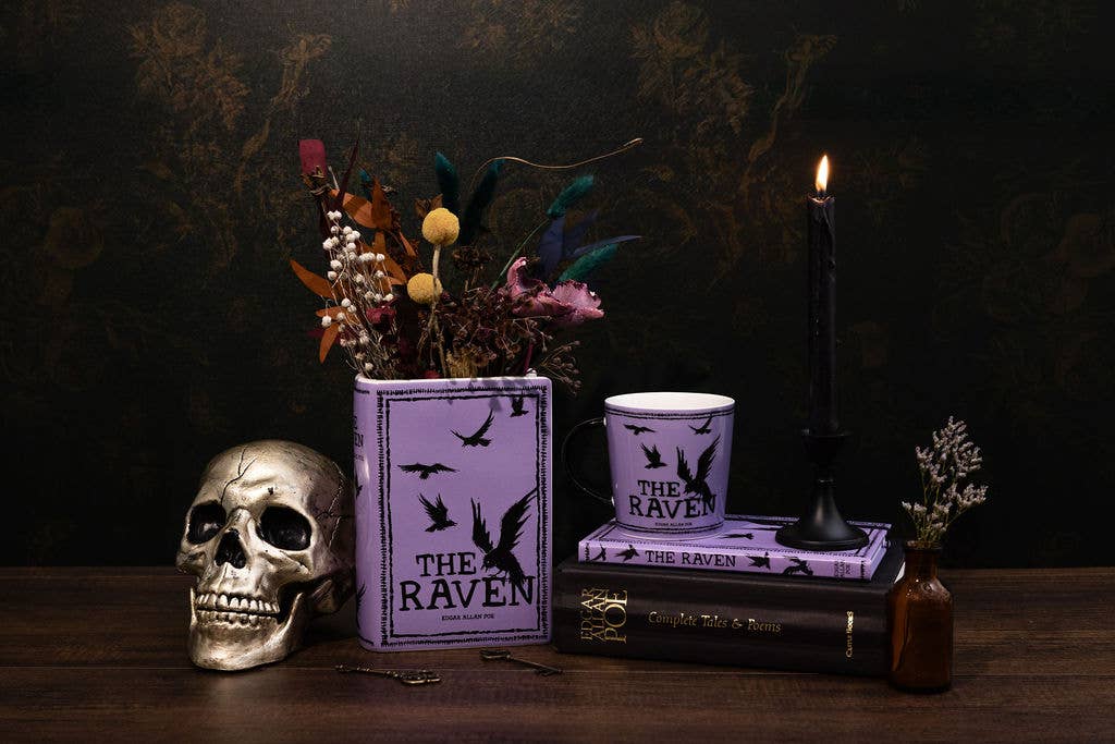 Large Book Shaped Vase, The Raven in Purple