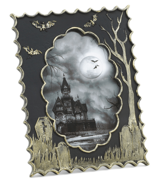Black and gold tombstone, Coffin and spooky tree with Bat Picture Frame Home Decor - Gothic & Alternative Gift - Haunted