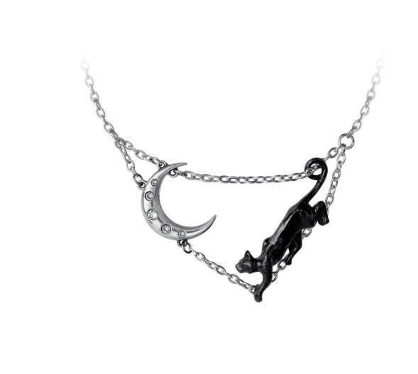 Black Cat and Moon Minnaloushe Pendant Necklace Jewelry - Gothic & Alternative Gift - Haunted