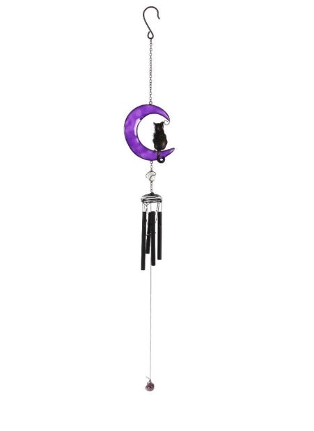 Black Cat and Moon Windchime Metal Hanging Crystal - Gothic & Alternative Gift - Haunted