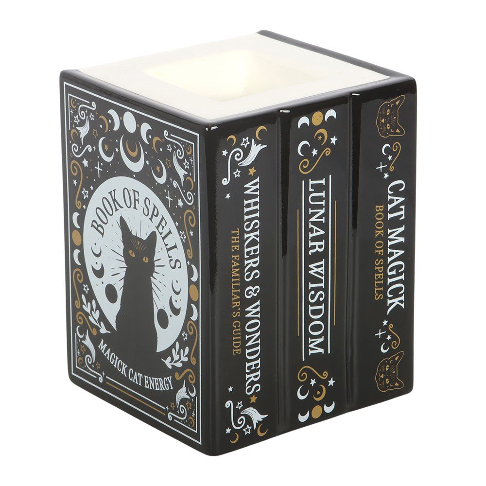 Black Cat Book of Spells Oil Burner and Wax Warmer Candle holders - Gothic & Alternative Gift - Haunted
