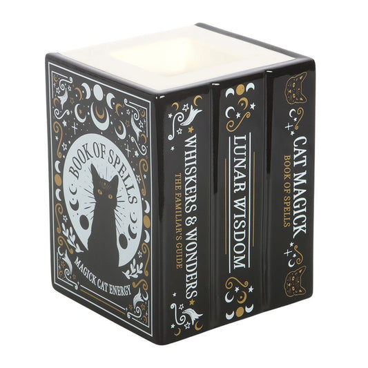 Black Cat Book of Spells Oil Burner and Wax Warmer Candle holders - Gothic & Alternative Gift - Haunted