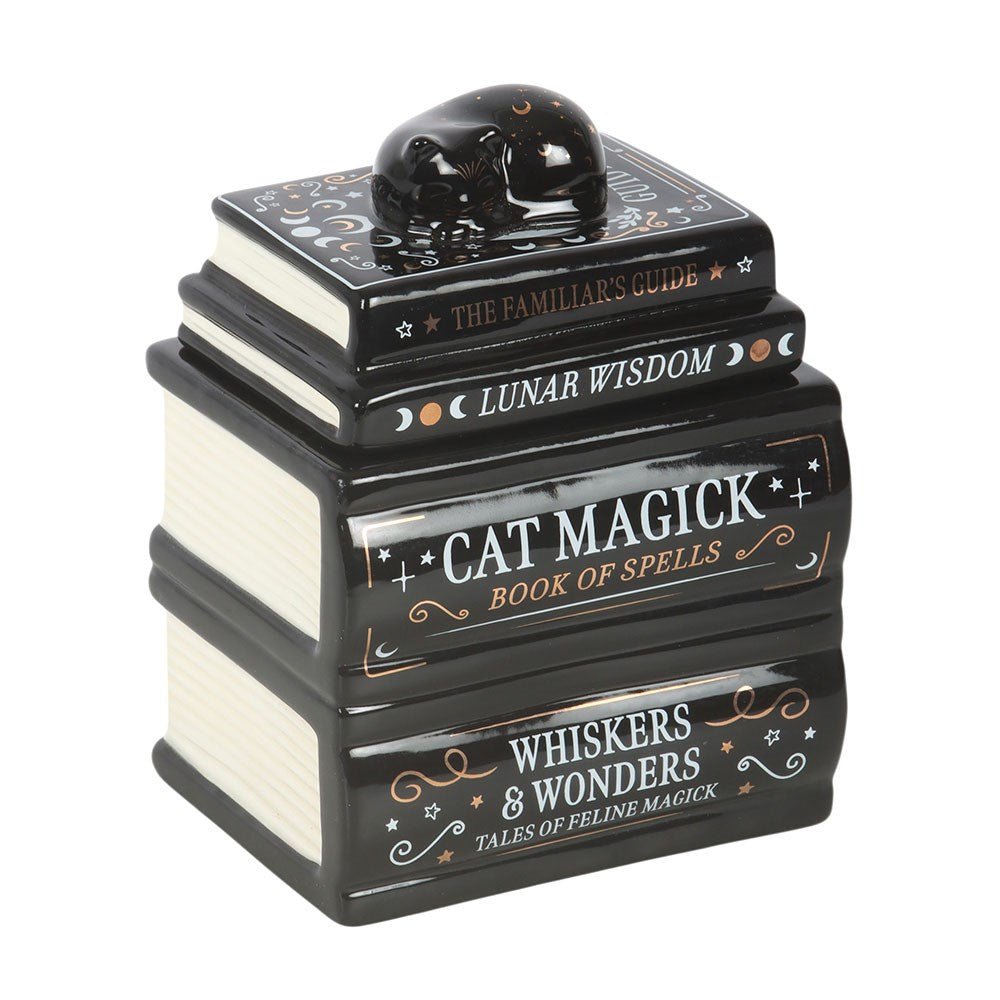 Black Cat Book Stack Oil Burner with Cat & Wax Warmer Candle holders - Gothic & Alternative Gift - Haunted