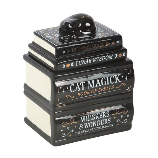 Black Cat Book Stack Oil Burner with Cat & Wax Warmer Candle holders - Gothic & Alternative Gift - Haunted
