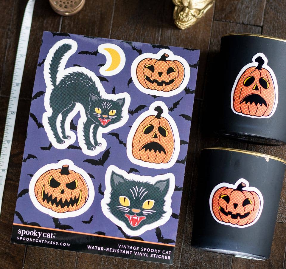 Black Cat Halloween Sticker Sheet Holiday Craft and Decor - Gothic & Alternative Gift - Haunted