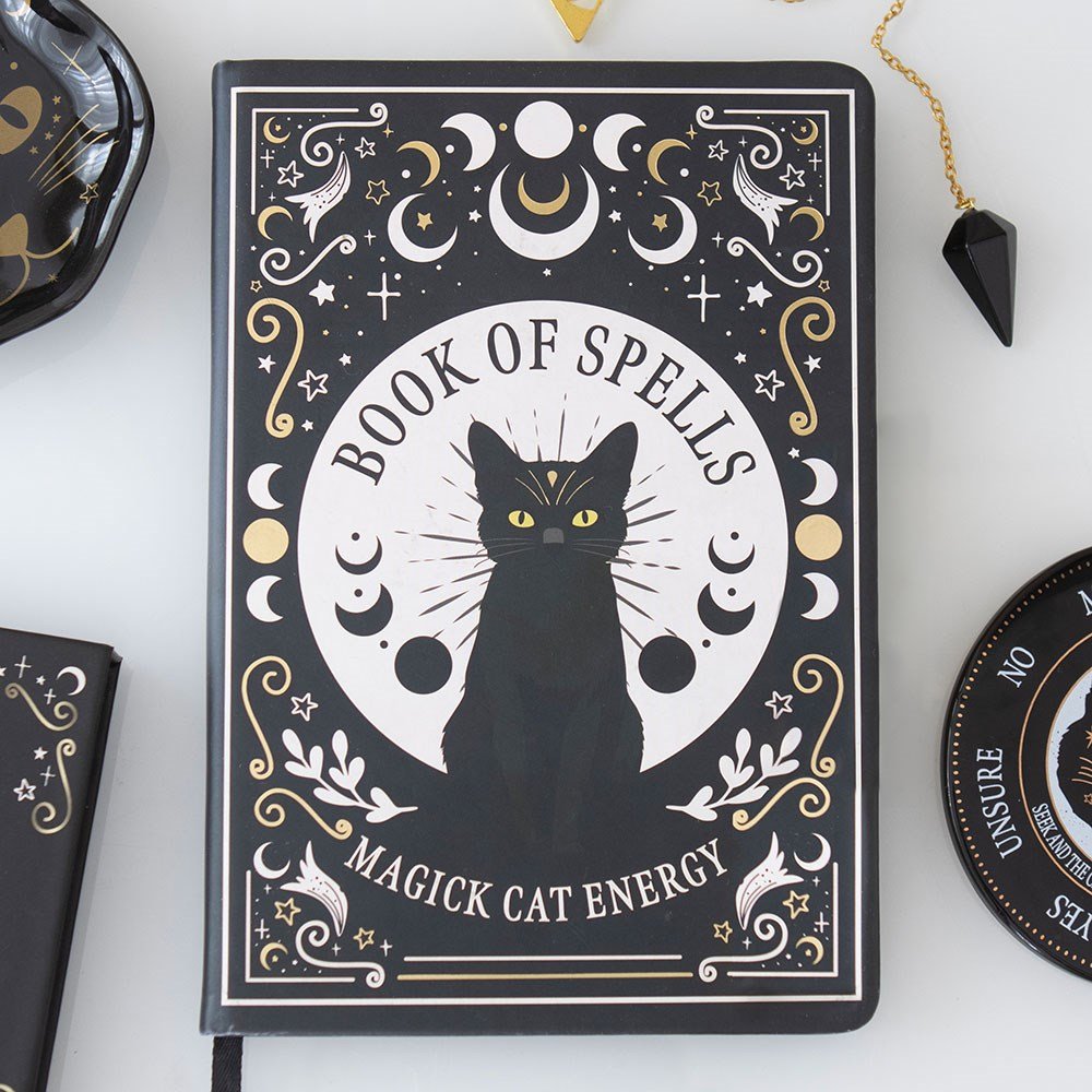 Black Cat Magick Book of Spells A5 Notebook with Pen Books - Gothic & Alternative Gift - Haunted