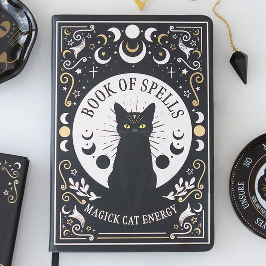 Black Cat Magick Book of Spells A5 Notebook with Pen Books - Gothic & Alternative Gift - Haunted