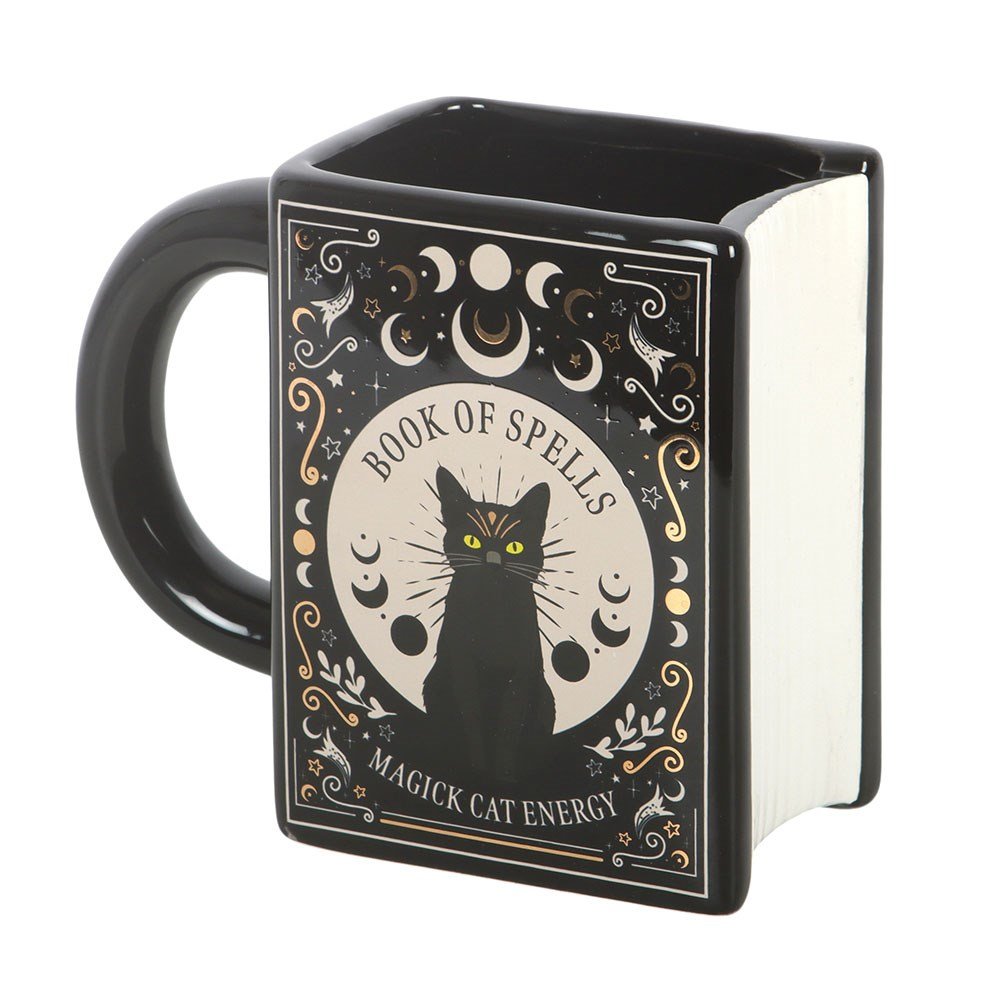 Black Cat Magick Book of Spells Book Shaped Mug Drinkware - Gothic & Alternative Gift - Haunted