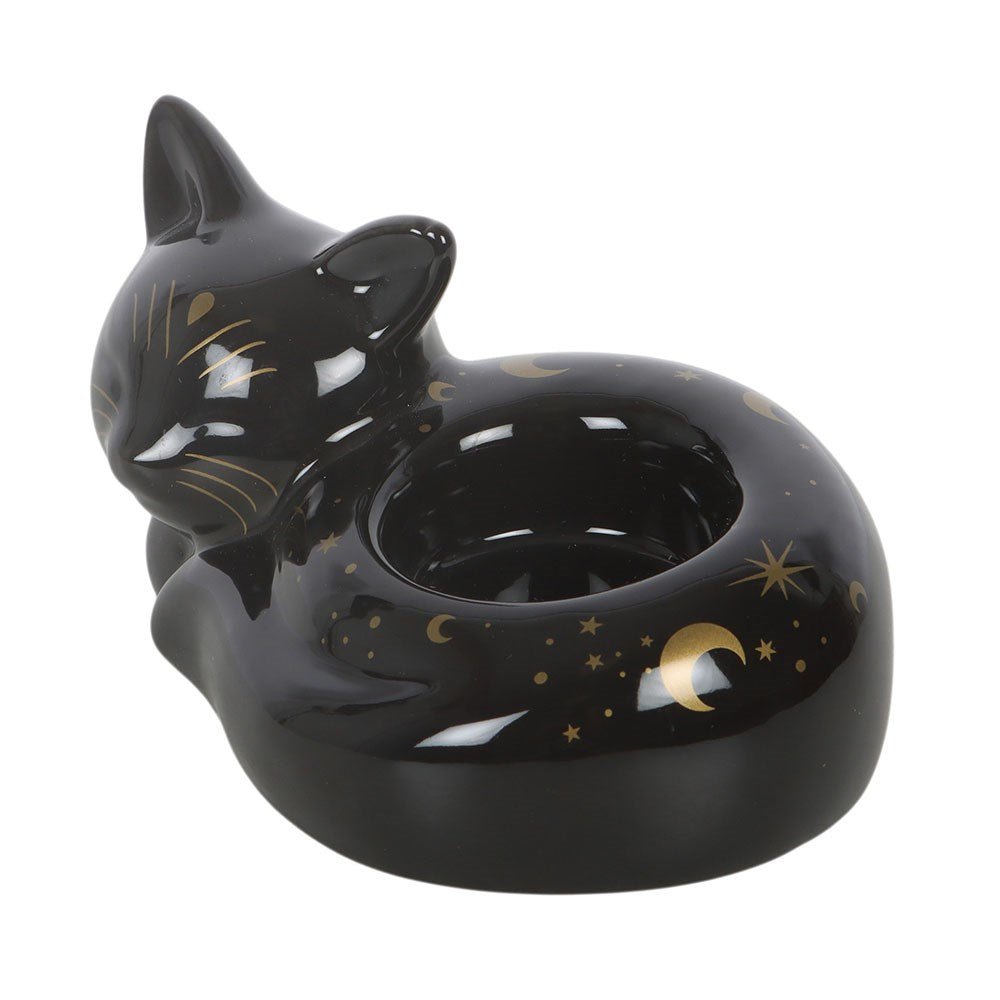 Black Cat Magick Curled Cat Tealight Holder Candle holders - Gothic & Alternative Gift - Haunted