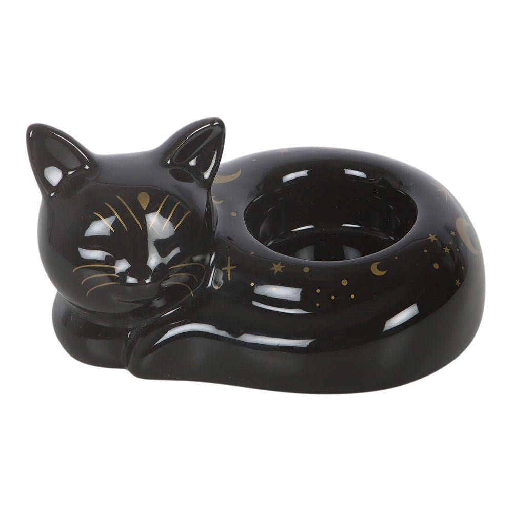 Black Cat Magick Curled Cat Tealight Holder Candle holders - Gothic & Alternative Gift - Haunted