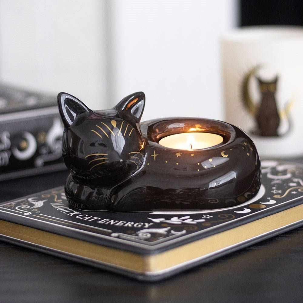 Black Cat Magick Curled Cat Tealight Holder Candle holders - Gothic & Alternative Gift - Haunted