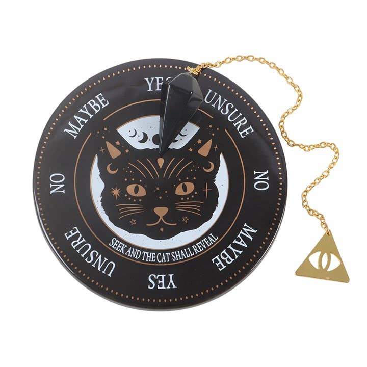 Black Cat Magick Pendulum Divination Kit Crystal - Gothic & Alternative Gift - Haunted