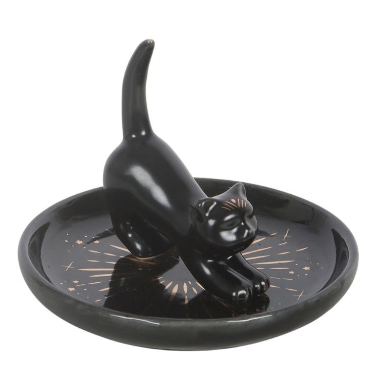 Black Cat Magick Stretching Cat Trinket Dish Home Decor - Gothic & Alternative Gift - Haunted