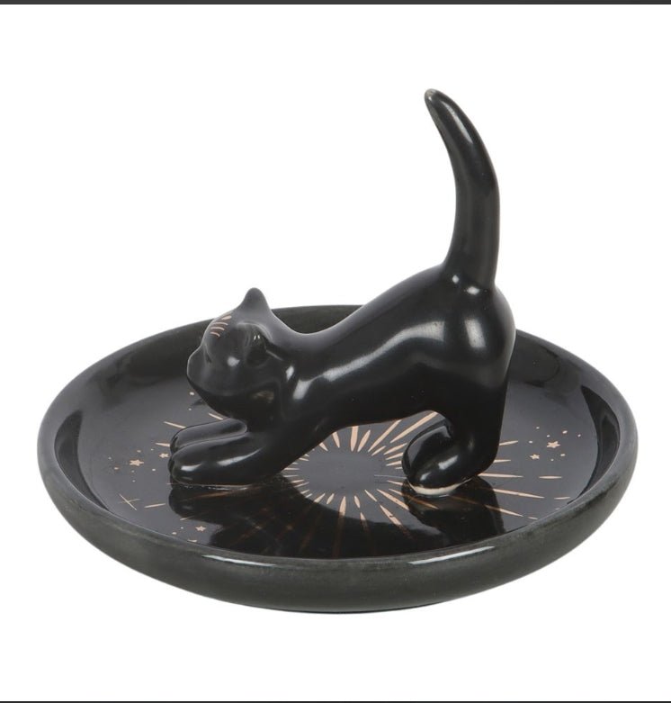 Black Cat Magick Stretching Cat Trinket Dish Home Decor - Gothic & Alternative Gift - Haunted