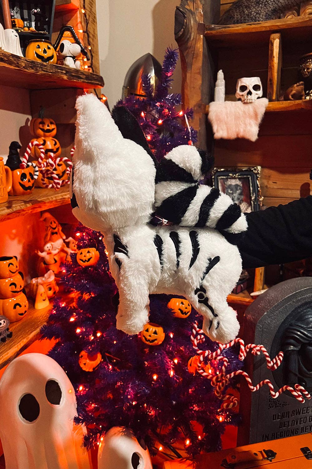 Black Cat Skeleton Splitzokitty Plush Toy Black and White Split Stuffed Animals - Gothic & Alternative Gift - Haunted