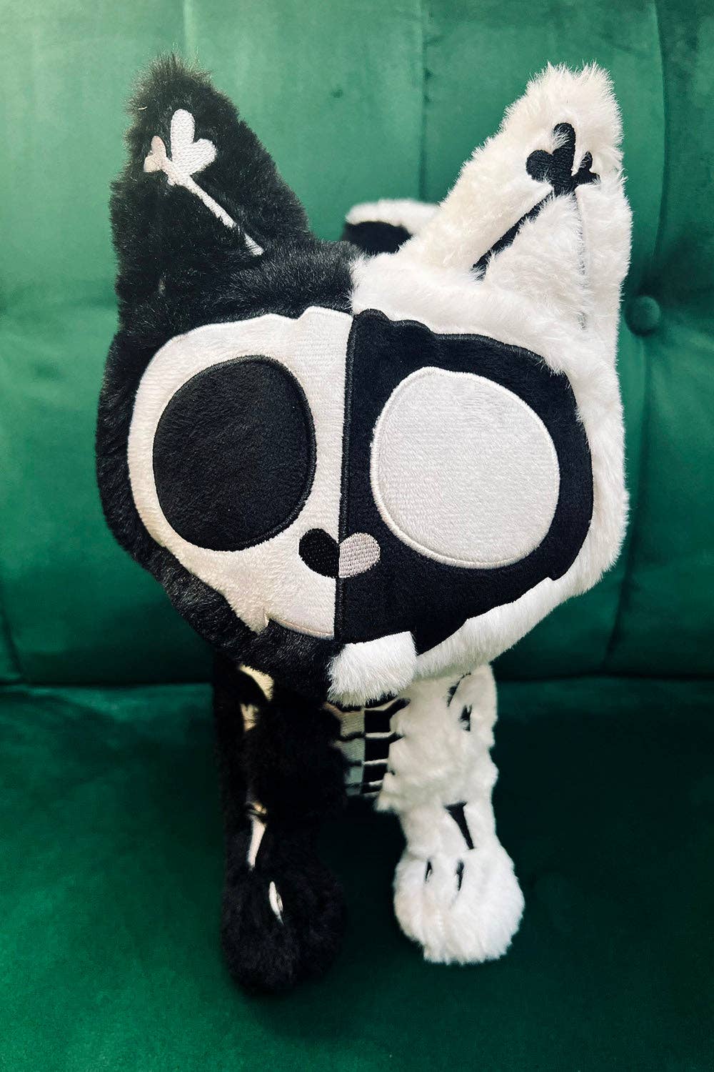 Black Cat Skeleton Splitzokitty Plush Toy Black and White Split Stuffed Animals - Gothic & Alternative Gift - Haunted