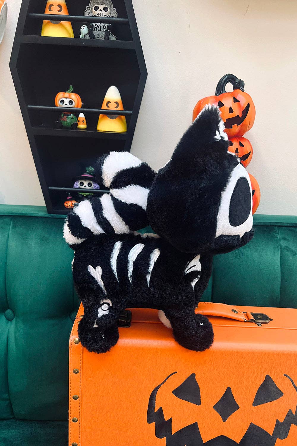Black Cat Skeleton Splitzokitty Plush Toy Black and White Split Stuffed Animals - Gothic & Alternative Gift - Haunted