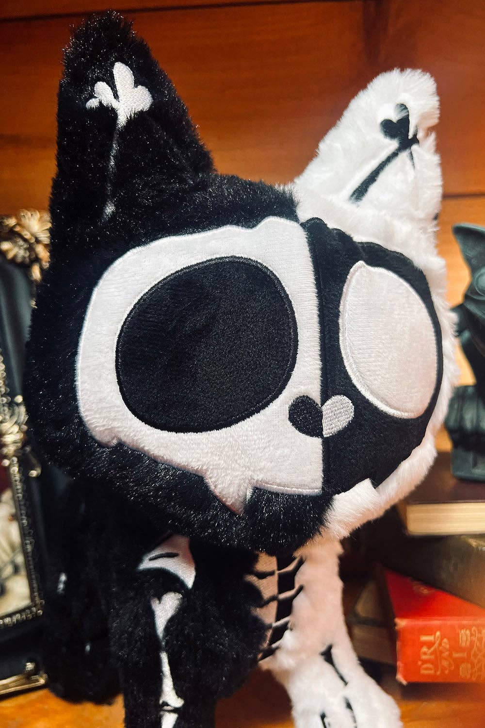 Black Cat Skeleton Splitzokitty Plush Toy Black and White Split Stuffed Animals - Gothic & Alternative Gift - Haunted