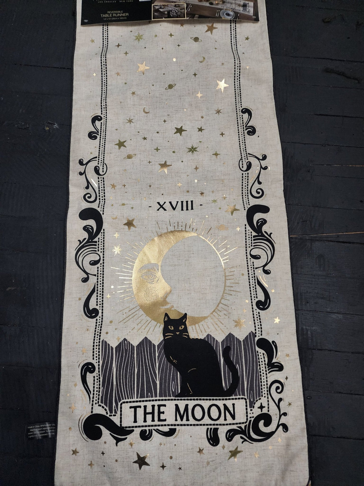 Black Cat Sun and Moon Tarot Cards Reversable Table Runner Home Decor - Gothic & Alternative Gift - Haunted