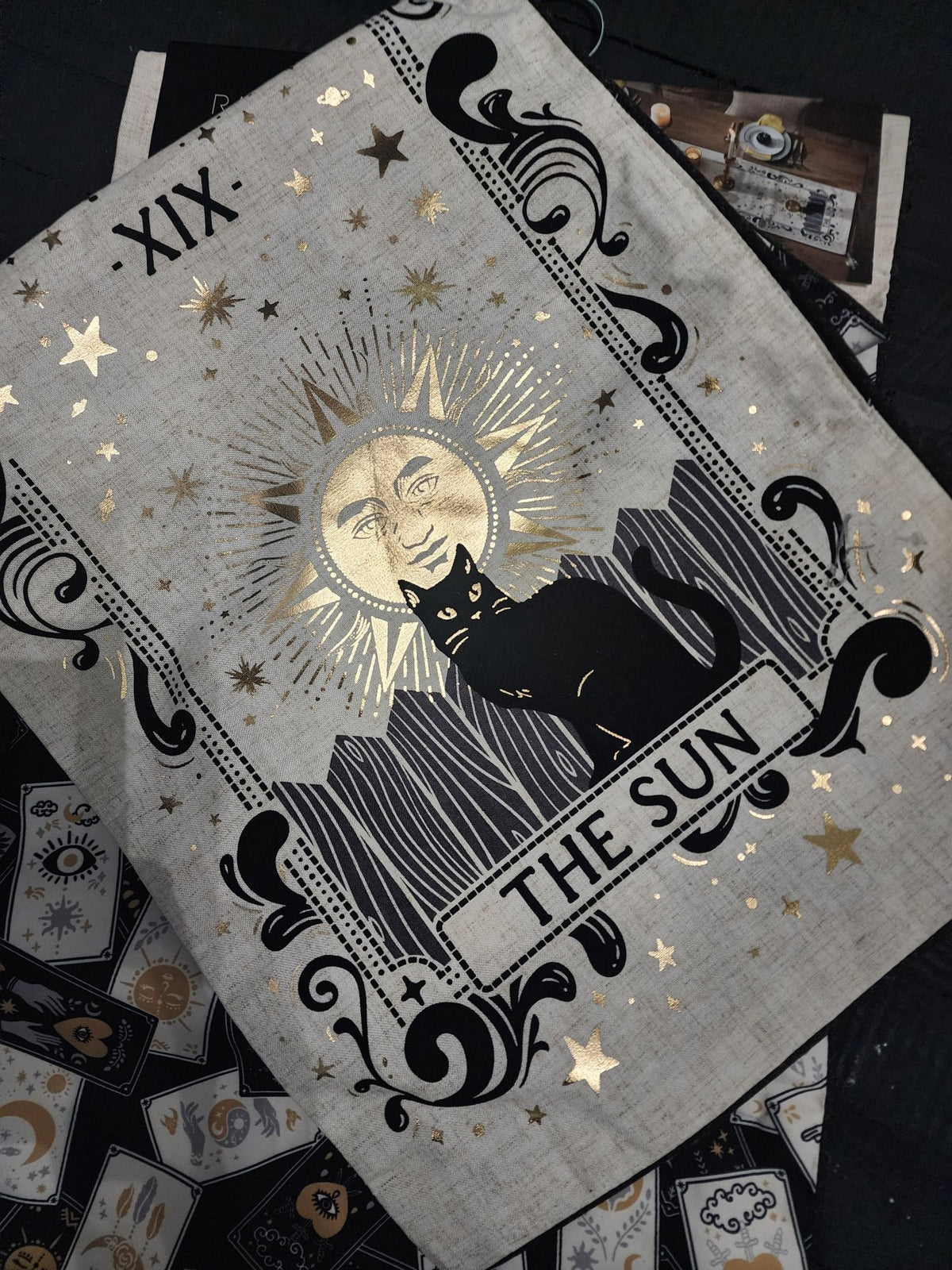 Black Cat Sun and Moon Tarot Cards Reversable Table Runner Home Decor - Gothic & Alternative Gift - Haunted