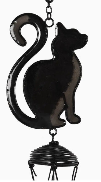 Black Cat Windchime Profile Metal Hanging Crystal - Gothic & Alternative Gift - Haunted