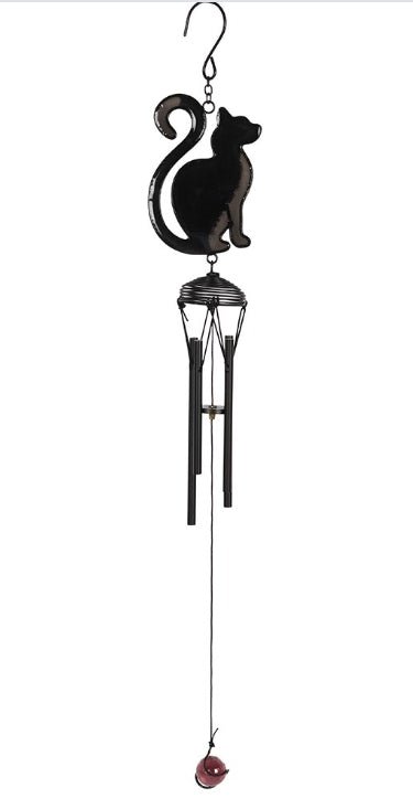 Black Cat Windchime Profile Metal Hanging Crystal - Gothic & Alternative Gift - Haunted