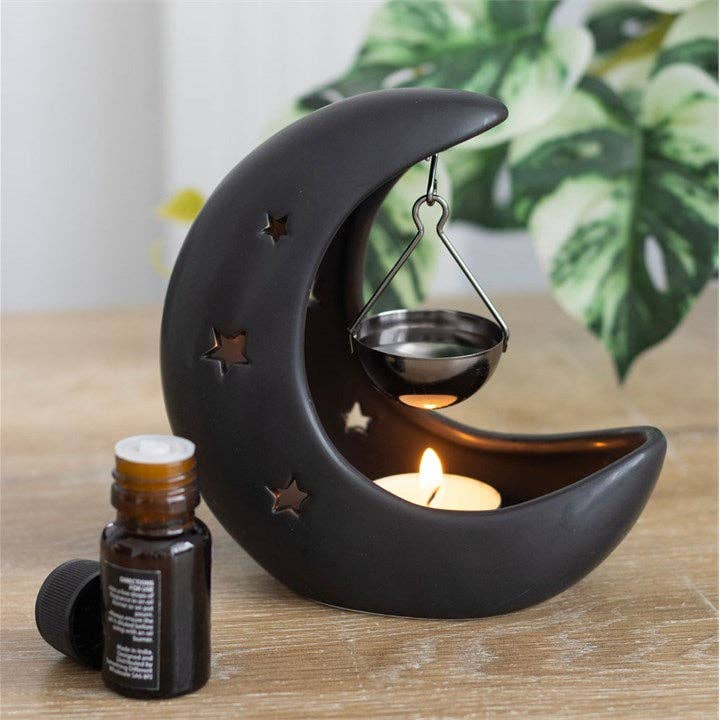 Black Crescent Moon Hanging Oil Burner Candle holders - Gothic & Alternative Gift - Haunted