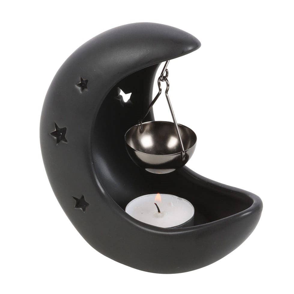 Black Crescent Moon Hanging Oil Burner Candle holders - Gothic & Alternative Gift - Haunted