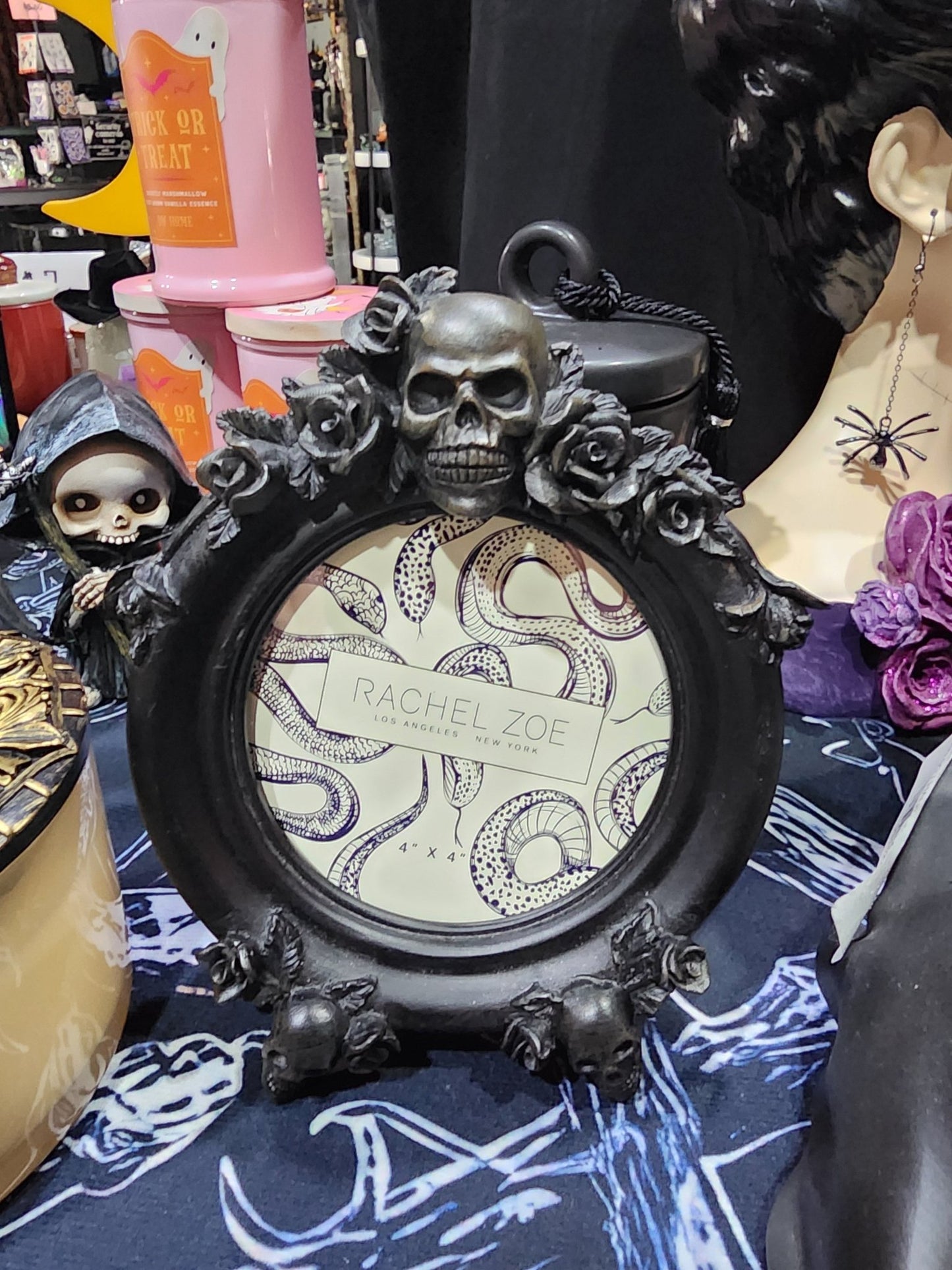 Black Distressed Skull with Roses Picture Frame Home Decor - Gothic & Alternative Gift - Haunted