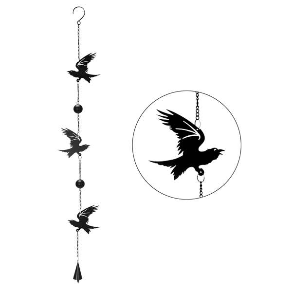 Black Flying Raven Metal Hanging Indoor Outdoor Decoration Wind Chime Sun Catcher Witch Supplies - Gothic & Alternative Gift - Haunted