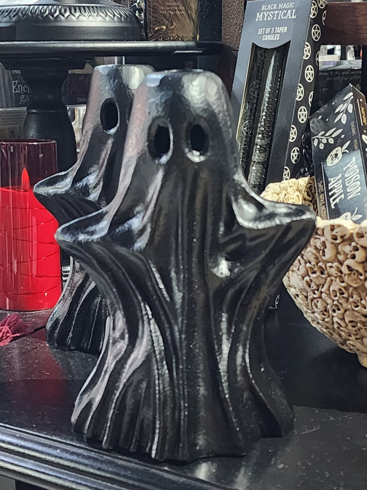 Black Ghost Taper Candle Holder Home Decor - Gothic & Alternative Gift - Haunted