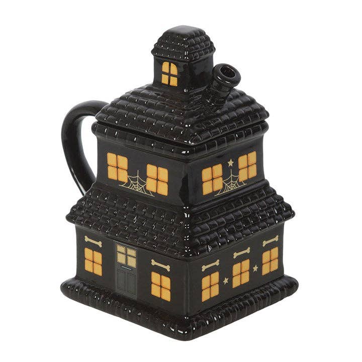 Black Haunted House Lidded Halloween Mug Holiday Craft and Decor - Gothic & Alternative Gift - Haunted