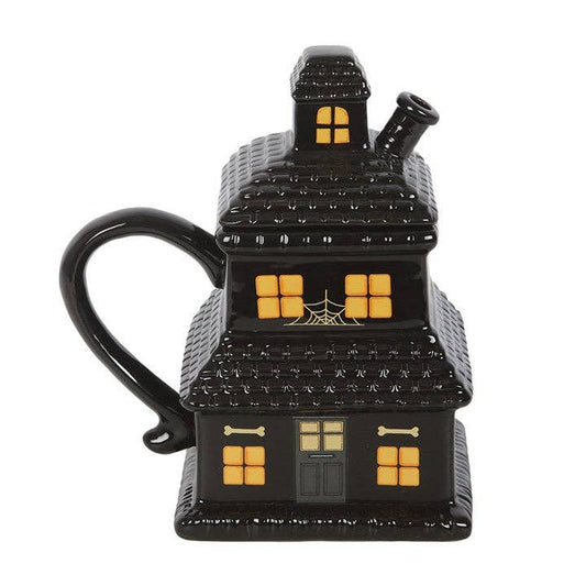 Black Haunted House Lidded Halloween Mug Holiday Craft and Decor - Gothic & Alternative Gift - Haunted