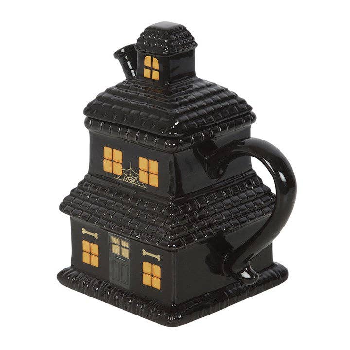 Black Haunted House Lidded Halloween Mug Holiday Craft and Decor - Gothic & Alternative Gift - Haunted