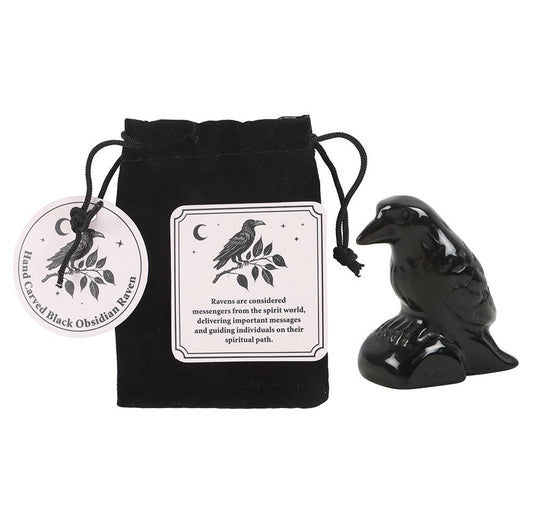 Black Obsidian Raven Ornament in a Bag Crystal - Gothic & Alternative Gift - Haunted