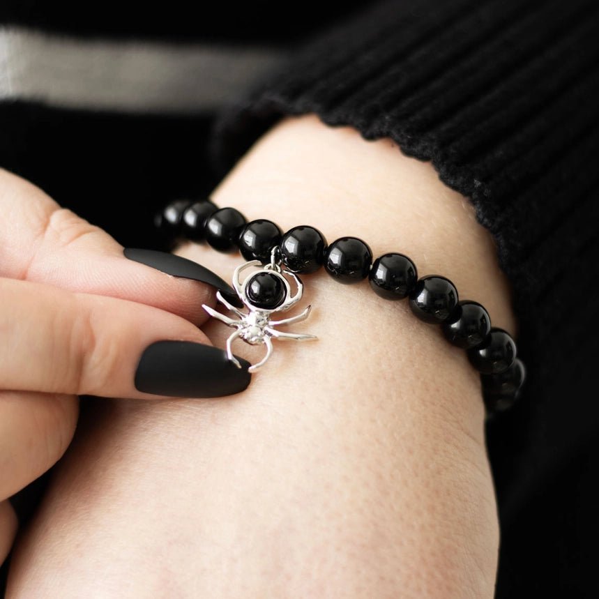 Black Obsidian Spider Jewelry Bracelet, Earrings, Necklace Jewelry - Gothic & Alternative Gift - Haunted