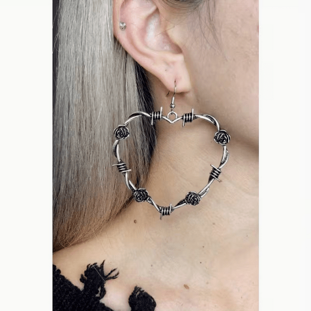 Black Rose Barbed Wire dangle earrings Goth Victorian Jewelry - Gothic & Alternative Gift - Haunted